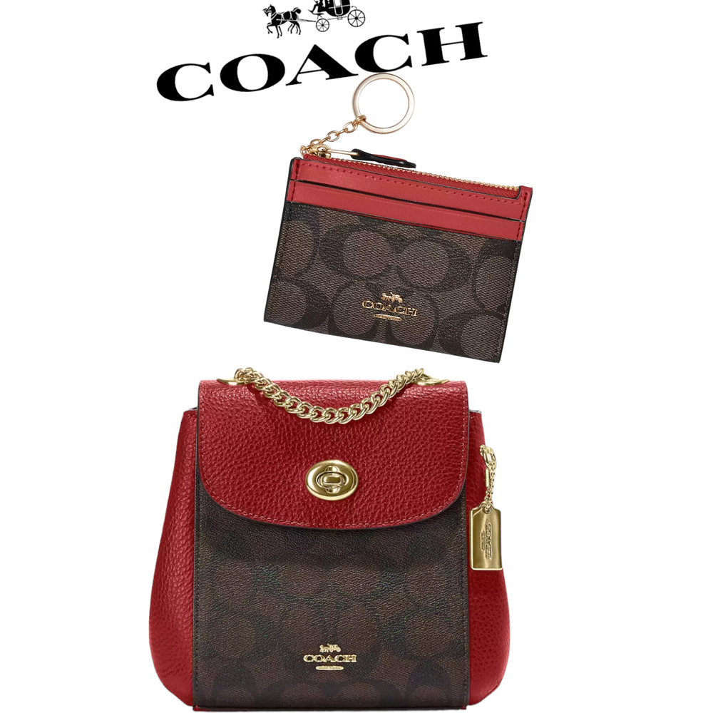 🔥🔥 New Coach Convertible Mini Backpack In Signature Canvas & Card Holder Set